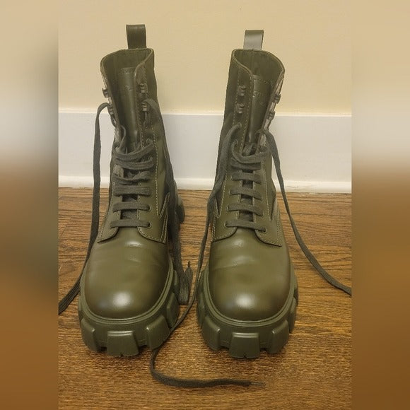 PRADA Men's Monolith Mini Bag Lug Sole Green Combat Boot SZ 11
