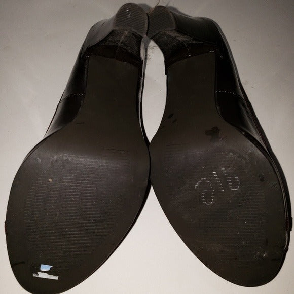 Linea Paolo Chocolate Patent Leather Peep Toe Women's Heels