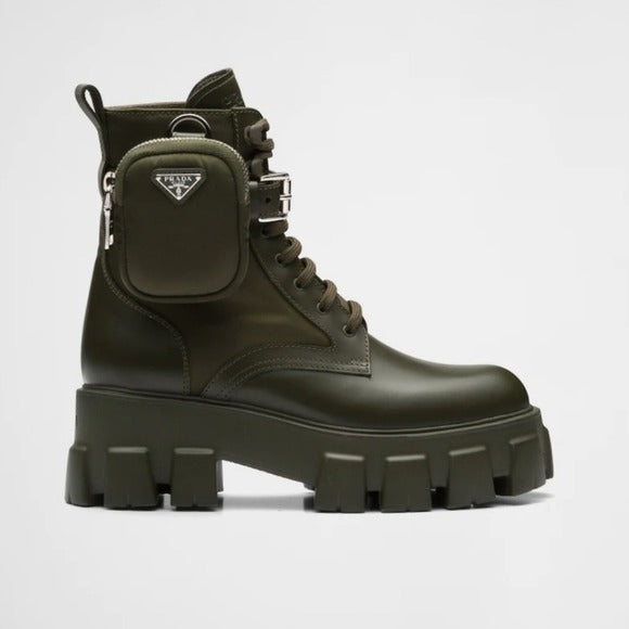 PRADA Men's Monolith Mini Bag Lug Sole Green Combat Boot SZ 11