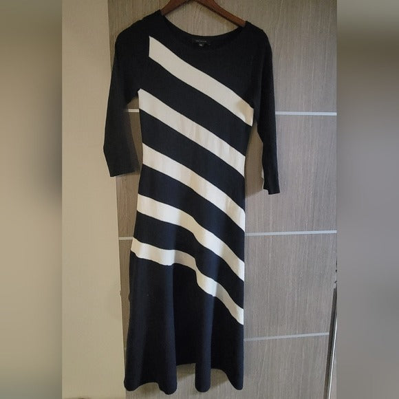 Ann Taylor Midi Stripe Navy Sweater Dress SZ X-Small