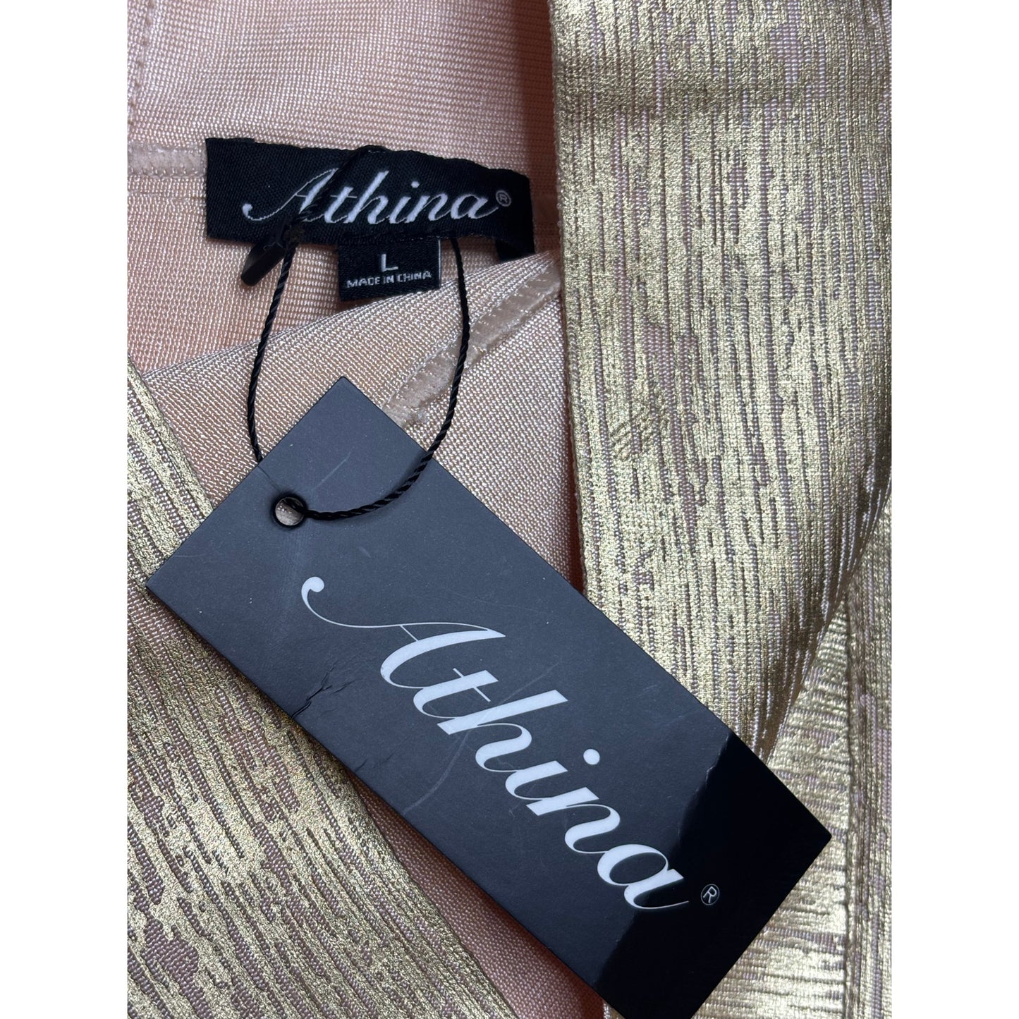 Athina Metallic Gold Two-Piece Halter Top & Midi Skirt Set SZ L