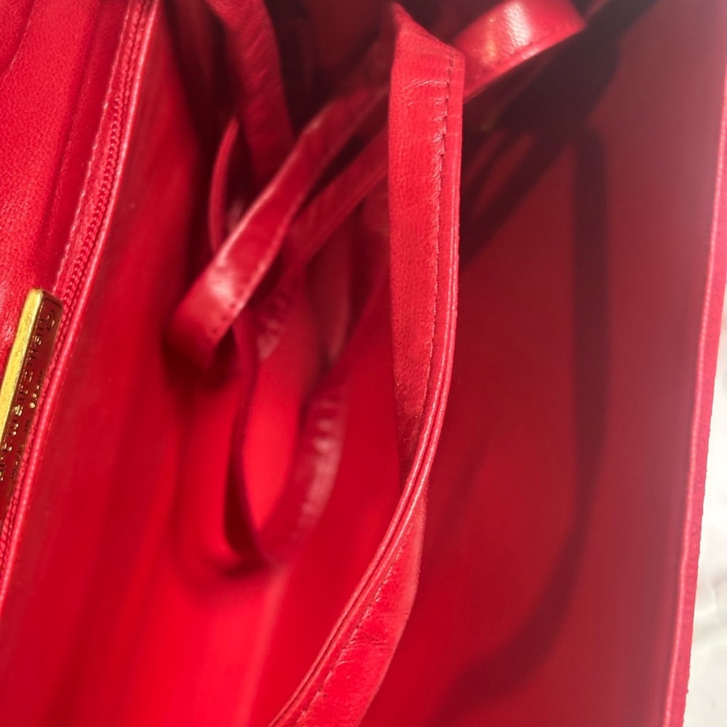 Vintage Stuart Weitzman “Chain Swirl” Red Suede Clutch