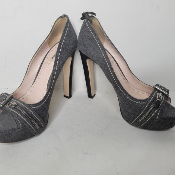 Miu Miu Denim Peep Toe Denim Platform Pumps SZ 40.5