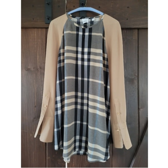 Tamika Burberry Women's Check Print Silk Tunic SZ 10