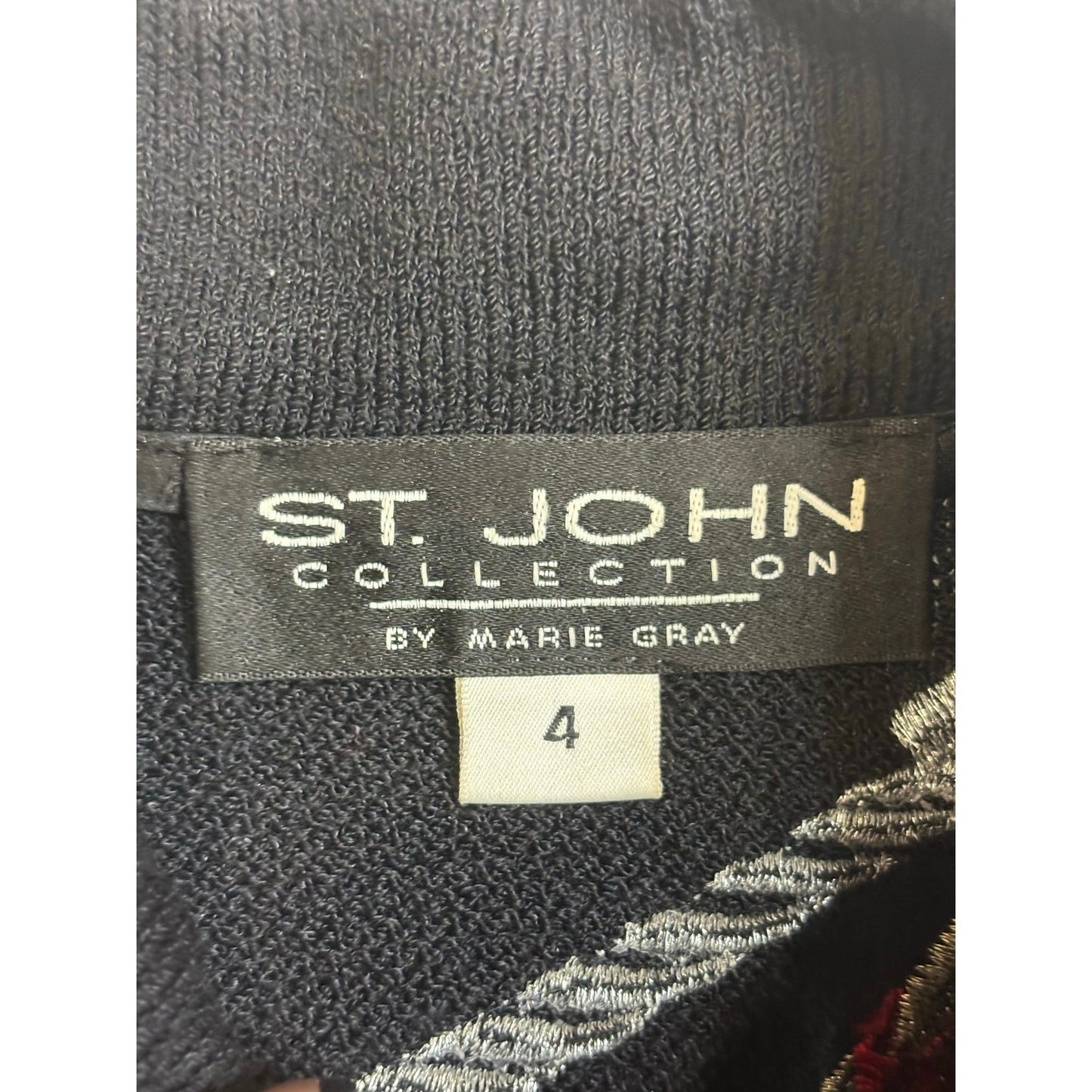 St. John Collection by Marie Gray Black Embroidered Knit Sweater Top SZ 4