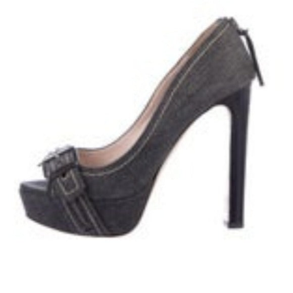Miu Miu Denim Peep Toe Denim Platform Pumps SZ 40.5