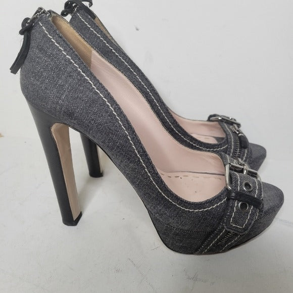 Miu Miu Denim Peep Toe Denim Platform Pumps SZ 40.5