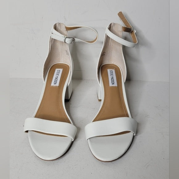 Steve Madden Women's Irenee Block Heel Sandal w/Ankle Strap SZ 8.5 in White