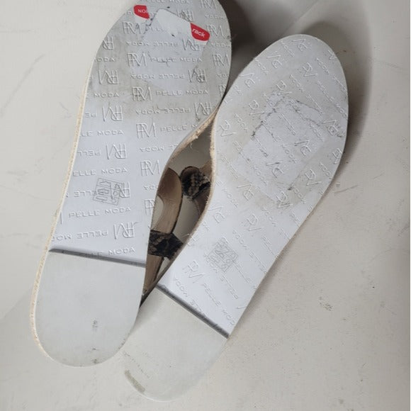 PELLE MODA PILAR Platform Sandsals (Blk/Wht/Snake) SZ 8.5