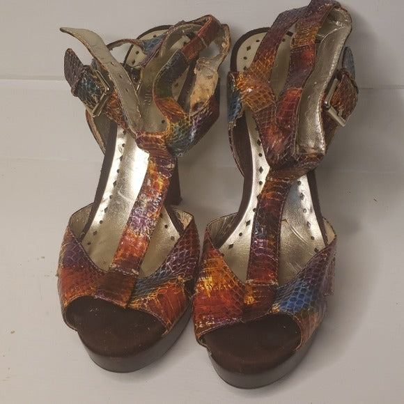 BCBGirls Snake Print Heeled Sandals Sz 7 1/2