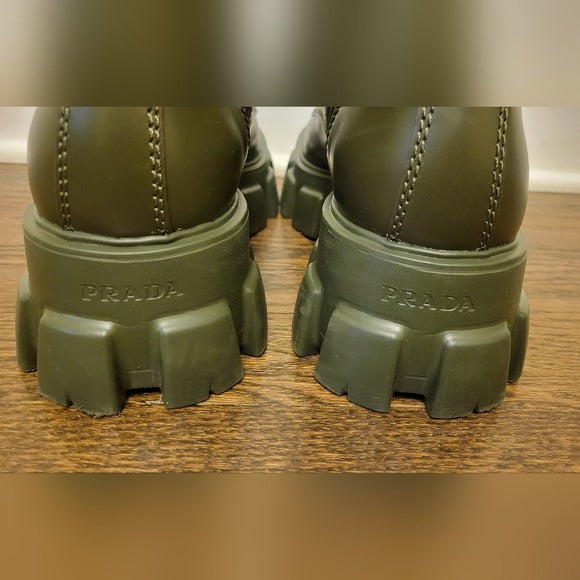 PRADA Men's Monolith Mini Bag Lug Sole Green Combat Boot SZ 11