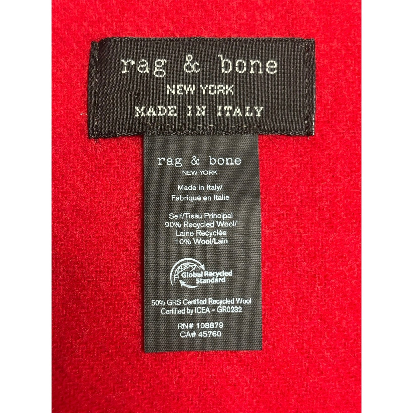 Rag & Bone Addison Recycled Wool Scarf Red Fringe Made in Italy