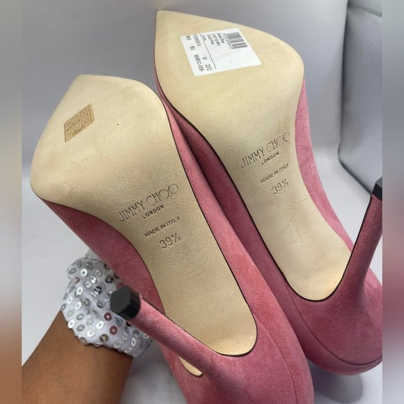 Jimmy Choo Love 100 Suede Pumps W/ JC Emblem SZ 9.5