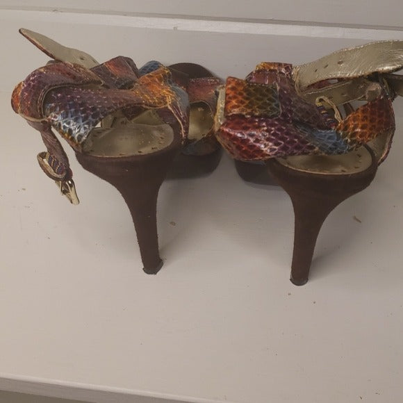 BCBGirls Snake Print Heeled Sandals Sz 7 1/2