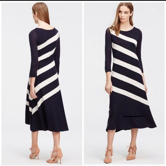 Ann Taylor Midi Stripe Navy Sweater Dress SZ X-Small