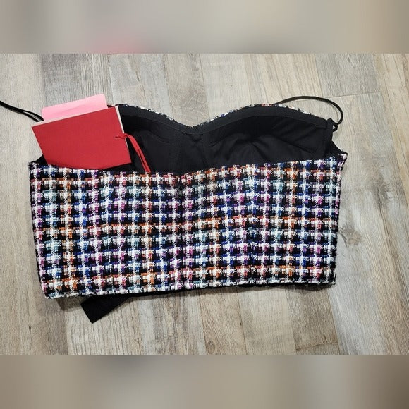 Carolina Herrera Strapless Check Tweed Crop SZ 6