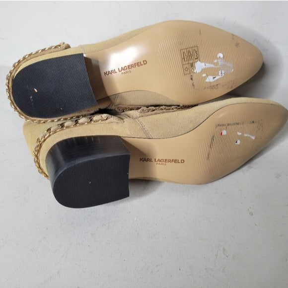 KARL LAGERFELD PARIS CASSIE SAND SUEDE ZIP Ankle BOOTIE Size 9.5 M Western