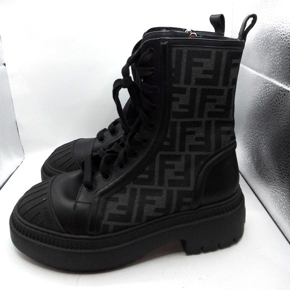 Fendi Jacquard FF Lug-Sole Combat Boots SZ 9