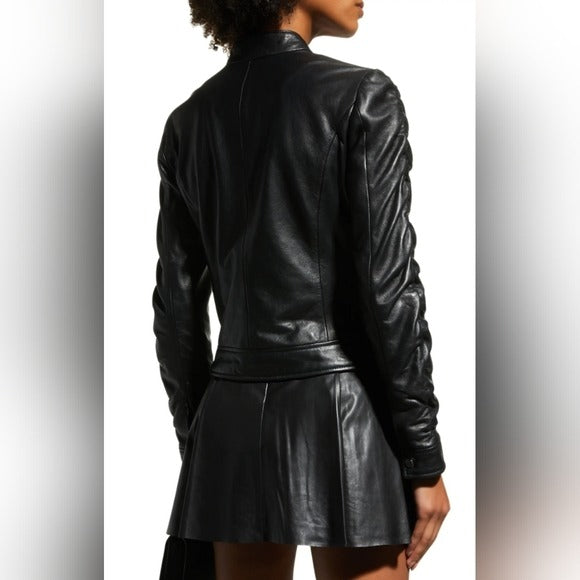 LaMarque Philana Ruched Leather Biker Jacket SZ XL