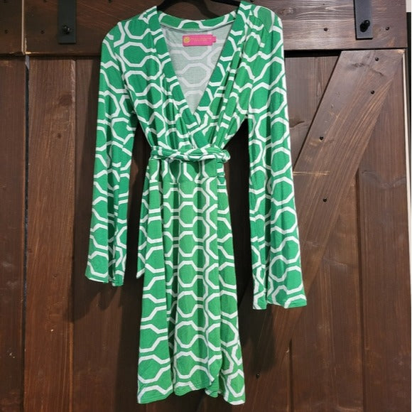 Macbeth Collection Links Pattern Wrap Dress SZ SM