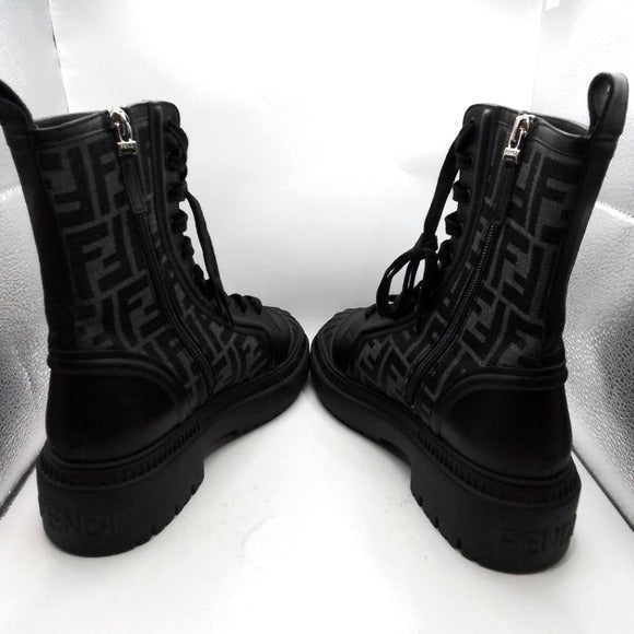 Fendi Jacquard FF Lug-Sole Combat Boots SZ 9