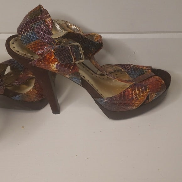 BCBGirls Snake Print Heeled Sandals Sz 7 1/2