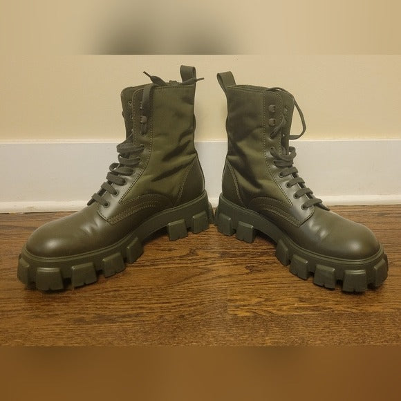 PRADA Men's Monolith Mini Bag Lug Sole Green Combat Boot SZ 11