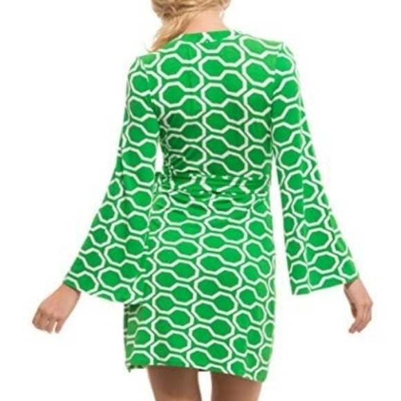 Macbeth Collection Links Pattern Wrap Dress SZ SM
