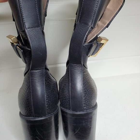 Stuart Weitzman Joplin Buckled Black Pebble Leather Boot Women's SZ 8.5
