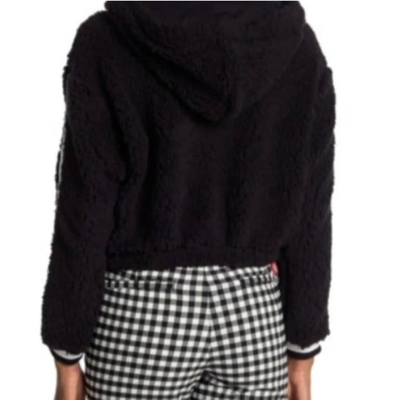 DICKIES Fleece Faux Shearling Cropped Drawstring Hoodie Sweatshirt XS