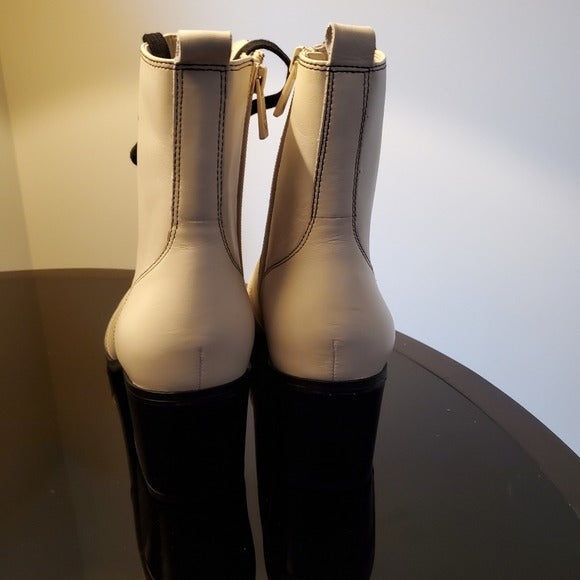 Naturalizer Sevilla Off White Leather Lace Up Booties SZ 9.5