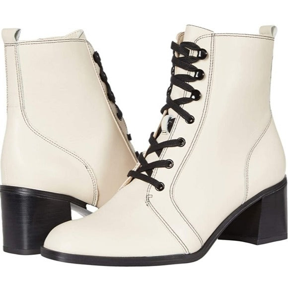 Naturalizer Sevilla Off White Leather Lace Up Booties SZ 9.5