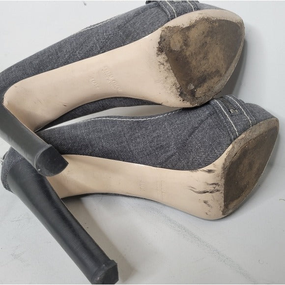 Miu Miu Denim Peep Toe Denim Platform Pumps SZ 40.5