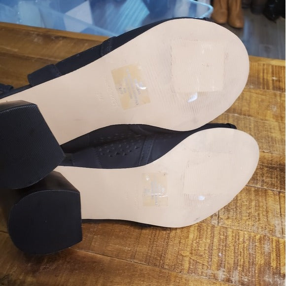 Nine West Women's Black Nylah Open Toe Stacked Heel Sandal Sz9