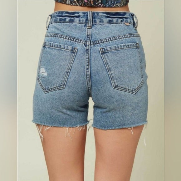 O’Neill Angus Ripped High Waist Denim Shorts SZ 31
