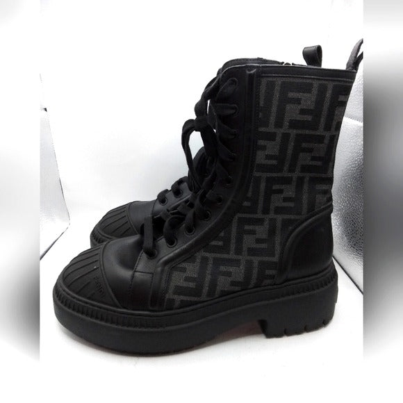 Fendi Jacquard FF Lug-Sole Combat Boots SZ 9