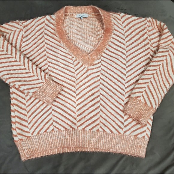 Frnch Rose Women's Striped V-Neck Sweater SZ Small/Med