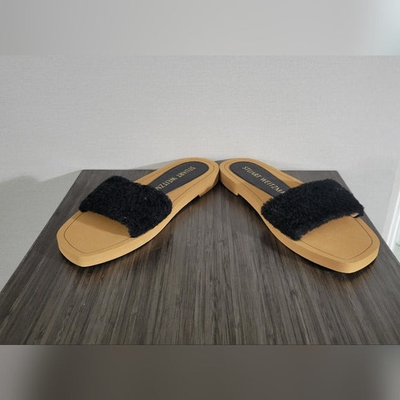 Stuart Weitzman Cammy Shearling Strap Slide Sandals SZ 9