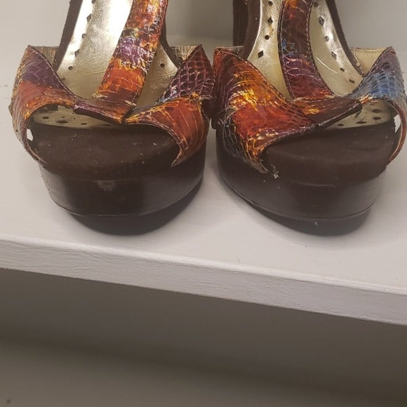 BCBGirls Snake Print Heeled Sandals Sz 7 1/2
