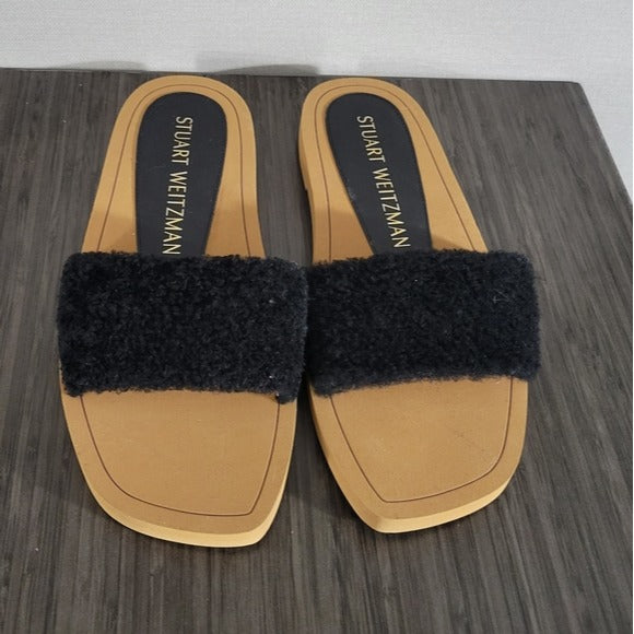 Stuart Weitzman Cammy Shearling Strap Slide Sandals SZ 9
