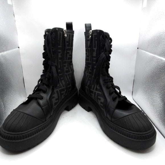 Fendi Jacquard FF Lug-Sole Combat Boots SZ 9