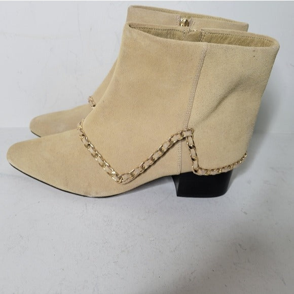 KARL LAGERFELD PARIS CASSIE SAND SUEDE ZIP Ankle BOOTIE Size 9.5 M Western