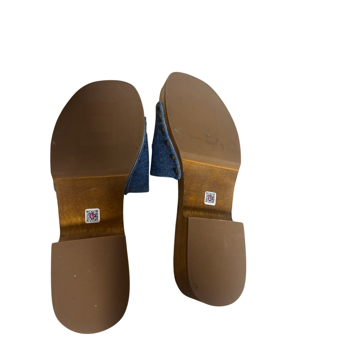 Larroudé Zuzi Slip-On Studded Denim Wooden Platform Mules Size 8