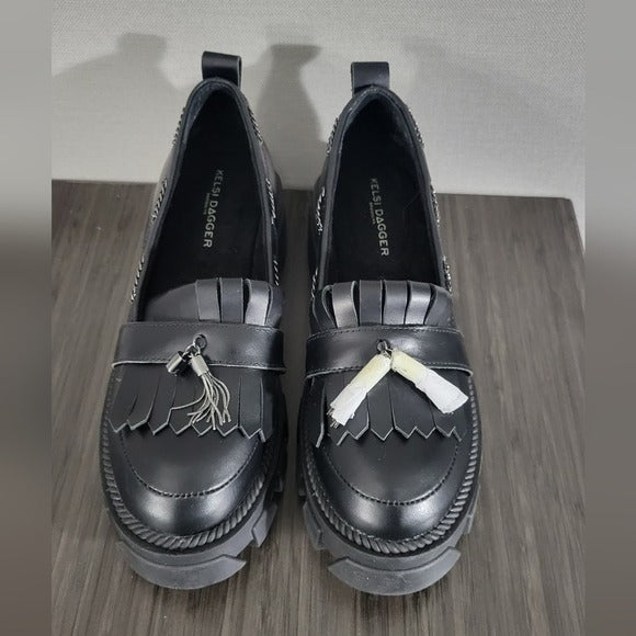 Kelsi Dagger Burke Black Lug Sole Loafer SZ 6.5