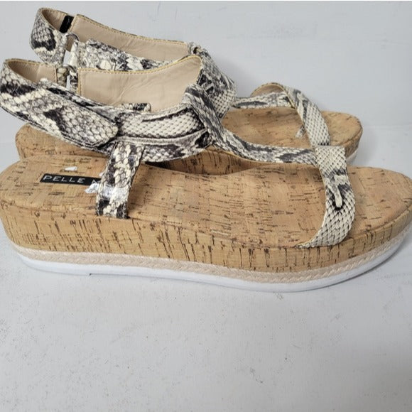 PELLE MODA PILAR Platform Sandsals (Blk/Wht/Snake) SZ 8.5