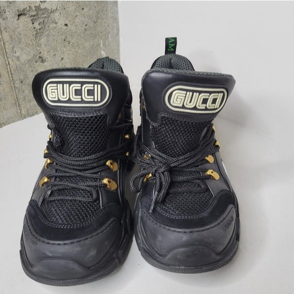 Men's EUC Black Gucci Flashtrek 543149 Italian Sneakers SZ 8
