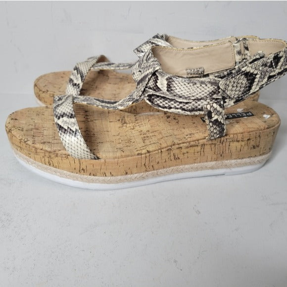 PELLE MODA PILAR Platform Sandsals (Blk/Wht/Snake) SZ 8.5