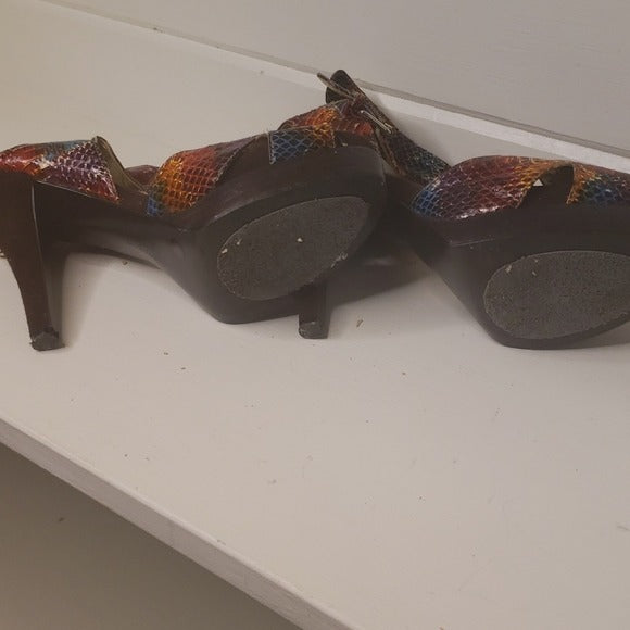 BCBGirls Snake Print Heeled Sandals Sz 7 1/2
