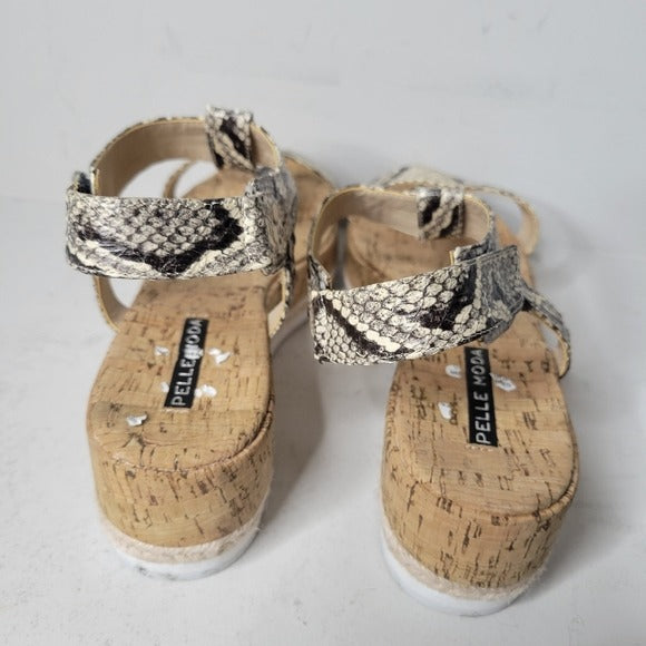 PELLE MODA PILAR Platform Sandsals (Blk/Wht/Snake) SZ 8.5