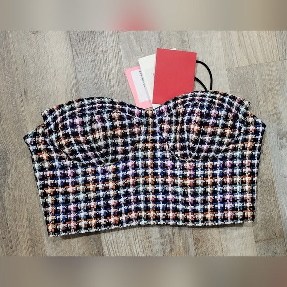 Carolina Herrera Strapless Check Tweed Crop SZ 6